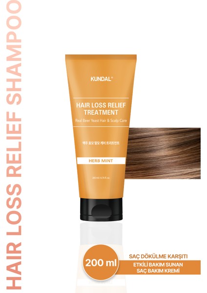 Saç Dökülmelerine Karşı Bakım Kremi KUNDAL Hair Loss Relief Treatment Real Beer Yeast (Herb Mint)