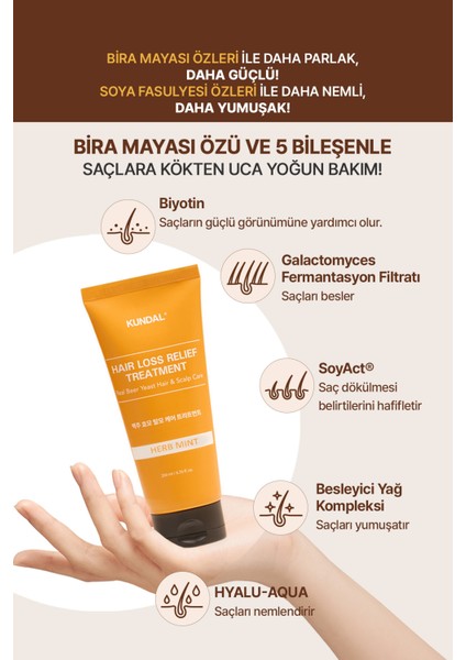 Saç Dökülmelerine Karşı Bakım Kremi KUNDAL Hair Loss Relief Treatment Real Beer Yeast (Herb Mint) fırsatları