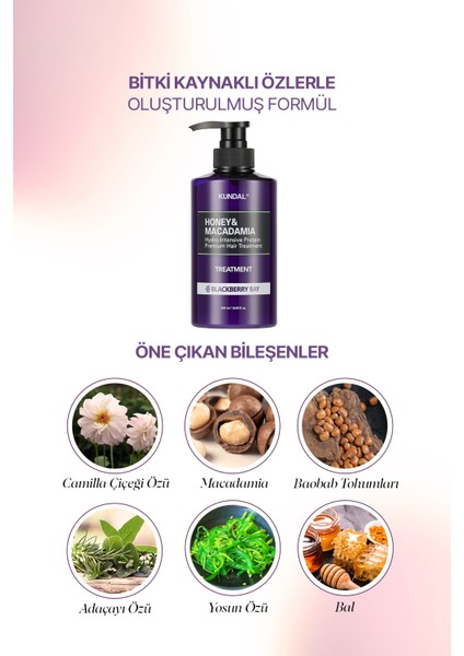 Yoğun Nemlendirici ve Besleyici Saç Kremi KUNDAL Honey & Macadamia Protein Treatment Blackberry Bay