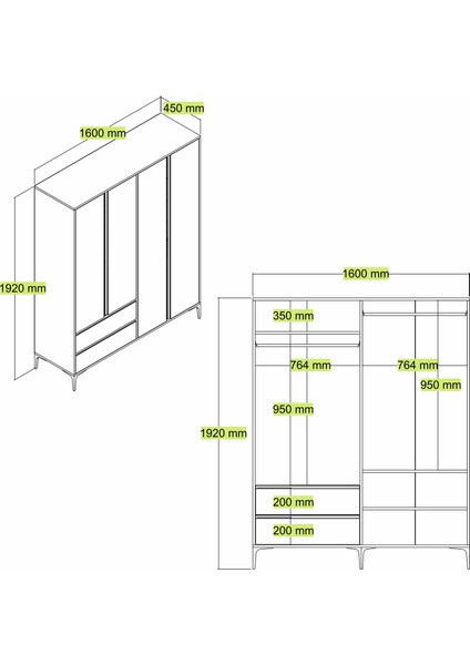 Alonex Home Rio 4 Kapaklı Çekmeceli Full Beyaz Gardırop, Elbise Dolabı