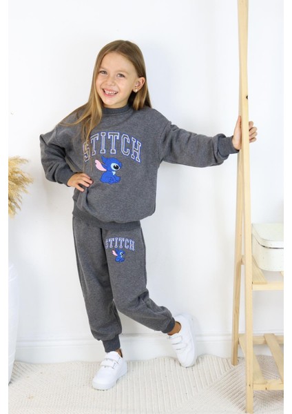 Likralı Kompact 3 Iplik Kumaş Kız Çocuk Eşofman Takımı