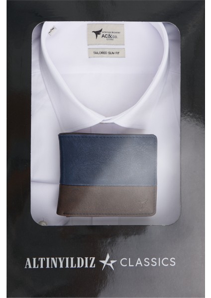 Özel Hediye Kutulu Slim Fit Dar Kesim Pamuklu Gömlek-Cüzdan Set