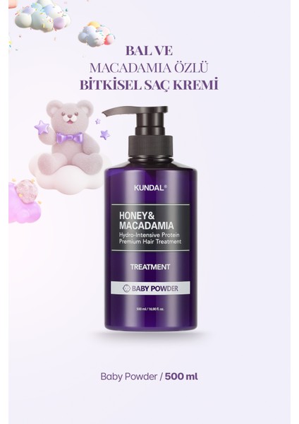 Yoğun Nemlendirici ve Besleyici Saç Kremi KUNDAL Honey&Macadamia Protein Treatment 500ml Baby Powder