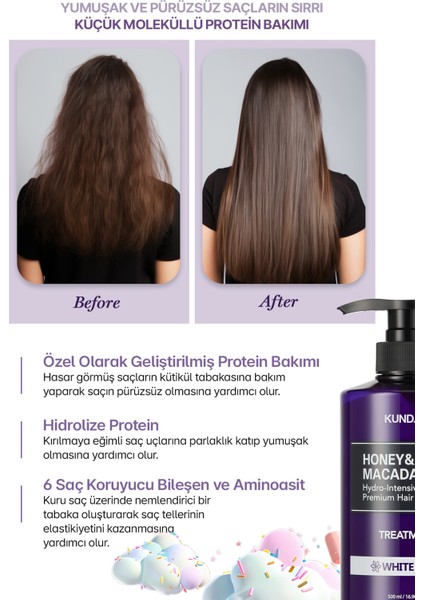 Yoğun Nemlendirici ve Besleyici Saç Kremi KUNDAL Honey&Macadamia Protein Treatment 500ml Baby Powder