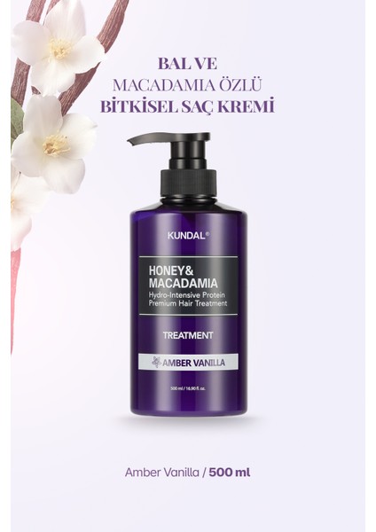 Yoğun Nemlendirici ve Besleyici Saç Kremi KUNDAL Honey & Macadamia Protein Treatment Amber Vanilla