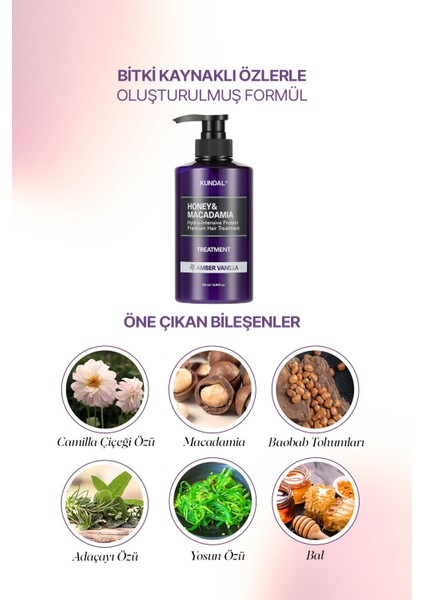 Yoğun Nemlendirici ve Besleyici Saç Kremi KUNDAL Honey & Macadamia Protein Treatment Amber Vanilla