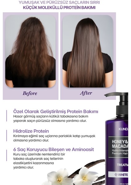 Yoğun Nemlendirici ve Besleyici Saç Kremi KUNDAL Honey & Macadamia Protein Treatment Amber Vanilla
