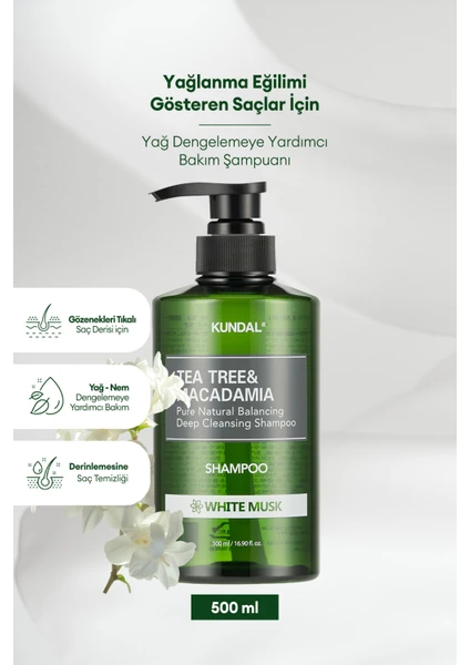 Sorunlu Saç Derisine Özel Şampuan KUNDAL Tea Tree& Macadamia Deep Cleansing Shampoo 500ml White Musk