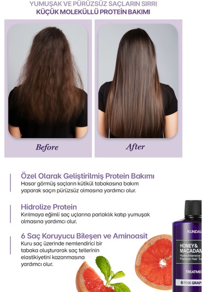 Yoğun Nemlendirici ve Besleyici Saç Kremi KUNDAL Honey & Macadamia Protein Treatment Pink Grapefruit