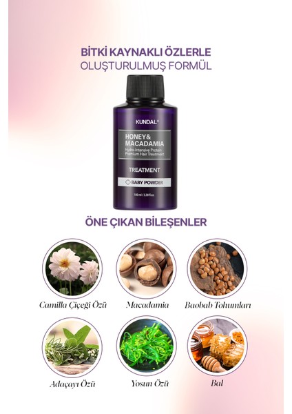 Yoğun Nemlendirici ve Besleyici Saç Kremi KUNDAL Honey&Macadamia Protein Treatment 100ml Baby Powder