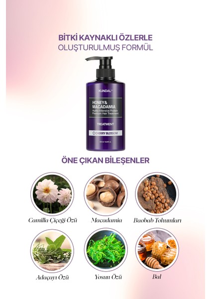 Yoğun Nemlendirici ve Besleyici Saç Kremi KUNDAL Honey & Macadamia Protein Treatment Cherry Blossom