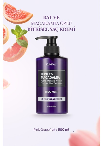 Yoğun Nemlendirici ve Besleyici Saç Kremi KUNDAL Honey & Macadamia Protein Treatment Pink Grapefruit
