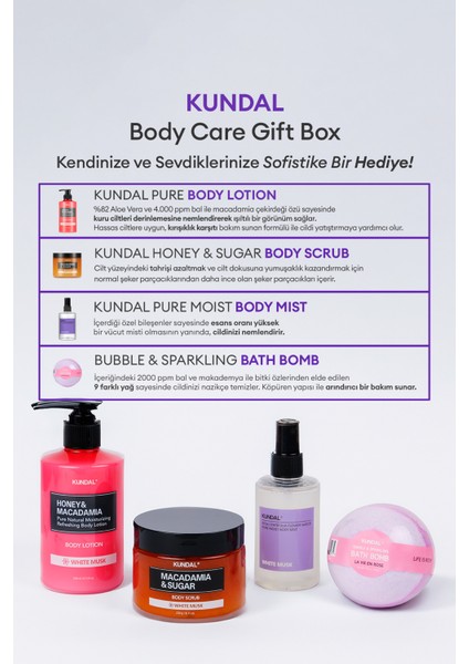 Yoğun Nemlendirme Etkili Dörtlü Vücut Bakım Hediye Seti KUNDAL Bath & Body Gift Edition (White Musk) fiyatları