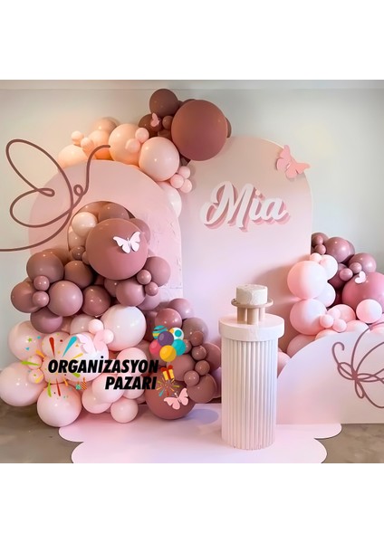 Balon Seti Makaron Pembe-Rosewood 60 Lı Balon Zinciri Seti