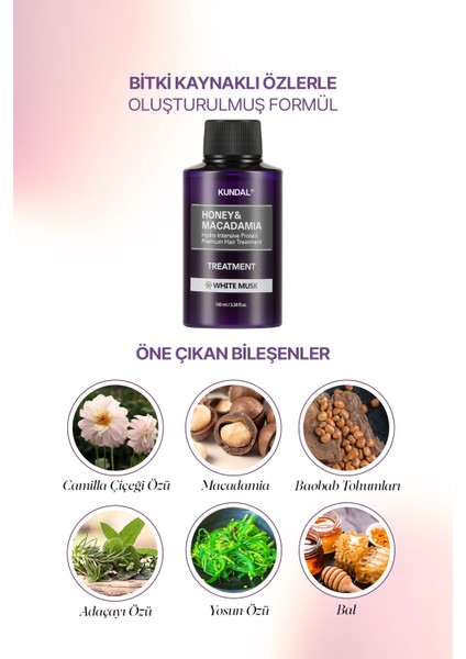 Yoğun Nemlendirici ve Besleyici Saç Kremi KUNDAL Honey& Macadamia Protein Treatment 100ml White Musk