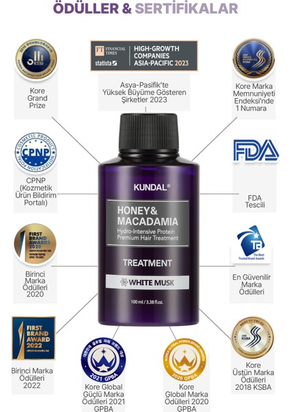 Yoğun Nemlendirici ve Besleyici Saç Kremi KUNDAL Honey& Macadamia Protein Treatment 100ml White Musk