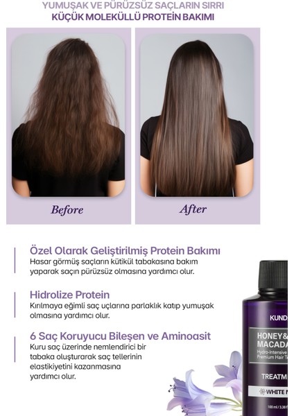 Yoğun Nemlendirici ve Besleyici Saç Kremi KUNDAL Honey& Macadamia Protein Treatment 100ml White Musk