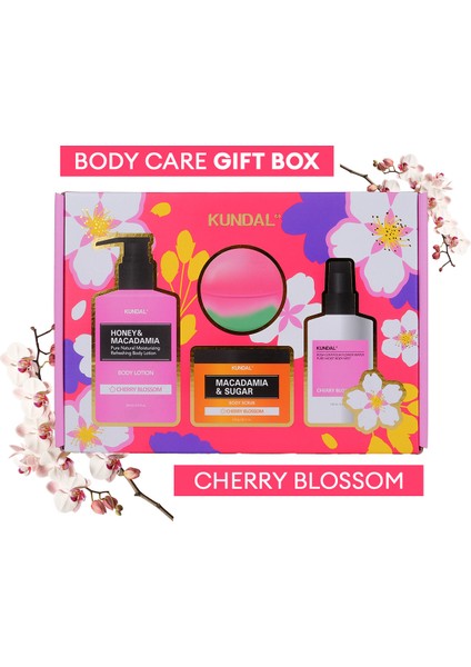 Yoğun Nemlendirme Etkili Dörtlü Vücut Bakım Seti KUNDAL Bath & Body Gift Edition (Cherry Blossom)