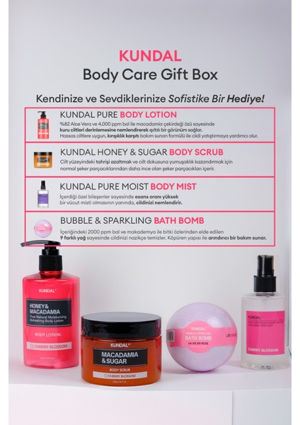 Yoğun Nemlendirme Etkili Dörtlü Vücut Bakım Seti KUNDAL Bath & Body Gift Edition (Cherry Blossom) fiyatları