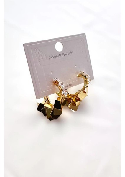 Pullu Zirkon Taşlı Sallantılı Shakira Küpe 2 Cm.