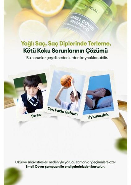 Gençler İçin Sebum Dengeleyici Bakım Şampuanı KUNDAL Smell Cover Shampoo 400ml (LimeBasil&Mandarin) fiyatları