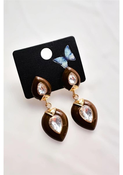 Mineli Taşlı Damla Küpe 6 Cm.