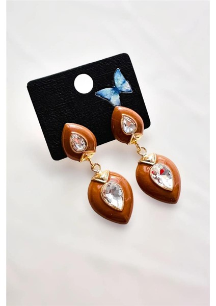 Mineli Taşlı Damla Küpe 6 Cm.