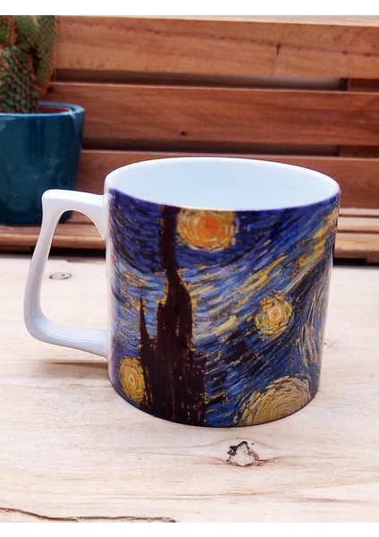 Dali, Van Gogh, Picasso, Kandinsky, Klimt, Monet Tasarımlı 6'lı Yelken Kulplu Kupa Bardak Mug ve Taş Bardak Altlığı Seti