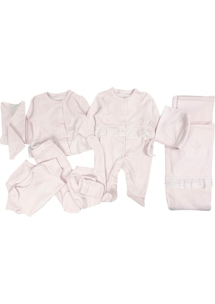 Çiçek Nakışlı Kız Bebek Hastane Çıkışı 10LU Zıbın Set