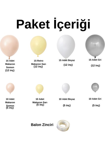 Balon Seti Makaron Somon-Makaron Sarı-Beyaz-DumanGri 100 Lü Balon Zinciri Seti fiyatları
