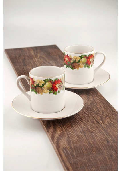 Meyve Çiçekleri Altın Yaldızlı 2 Kişilik Çay/duble Kahve Fincan Takımı fiyatları