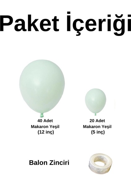 Balon Seti Makaron Yeşil 60 Lı Balon Zinciri Seti
