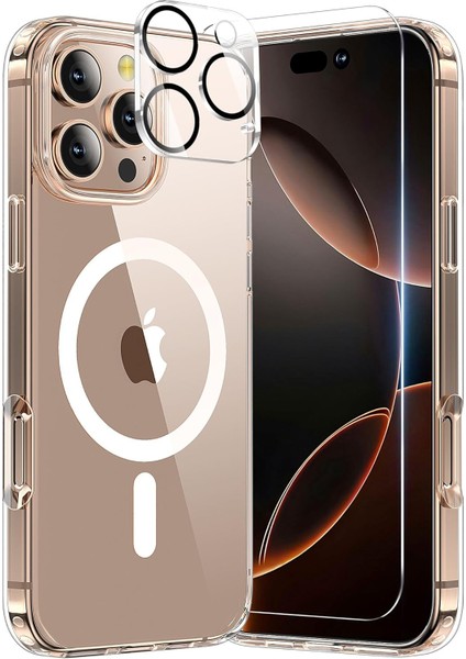 iPhone 16 Pro Max Kılıf 3lü Kombin Magsafe Embos Kapak ve Nano Ekran Koruyucu