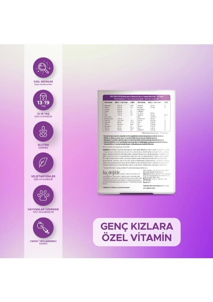 D Vitamini, Cranberry, Üzüm Çekirdeği Ekstresi İçeren Genç Kızlara Özel Vitamin Desteği 30 Tablet