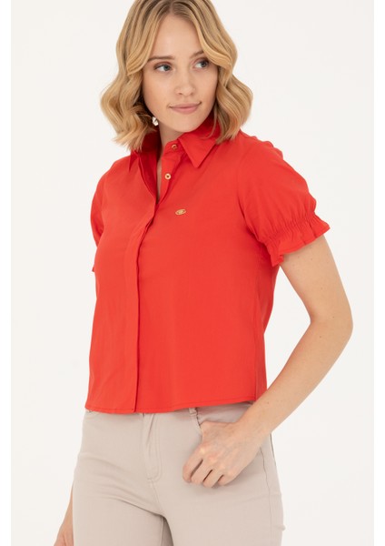 Kadın Kırmızı Gömlek Kısa Kollu 50264219-VR030