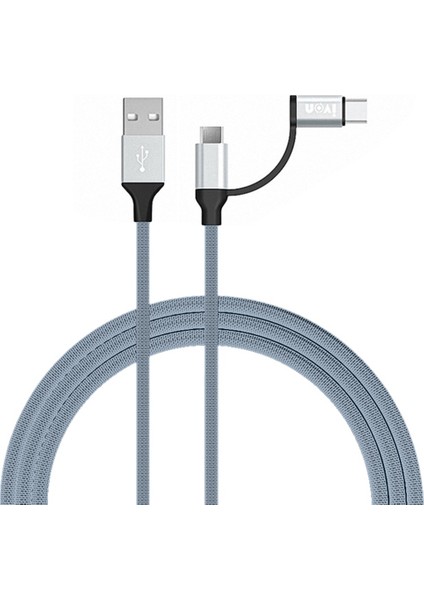 iPhone 15 Serisi Için Ivon CA52 1m 2.4A Şarj Kablosu Usb&#39;den Tip-C+Mikro USB Veri Kablosuna - Açık Gri (Yurt Dışından)
