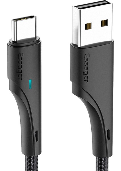3m Tip C Şarj Kablosu Naylon Örgülü Usb&#39;den Tip C&#39;ye 3A Hızlı Şarj 480MBPS Iletim Kablosu - Siyah (Yurt Dışından)