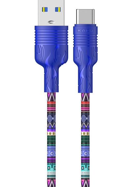 Kakusıga KSC-476 Jincai Serisi 1m 3.2A Usb&#39;den Type-C&#39;ye Hızlı Şarj Kablosu Renkli Tpe Cep Telefonları Veri Kablosu - Totem Desenli (Yurt Dışından)