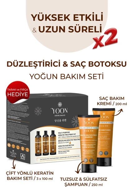 3'lü Uzun Süren Düzleştirici & Saç Botoxu Kiti, Tuzsuz Şampuan 250ML, Saç Kremi 200ML Saç Bakım Seti