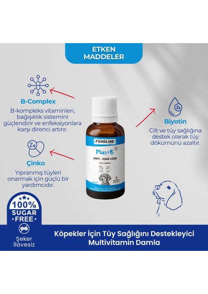 Köpekler Için Plus +B Damla 50 ml | Tüy Sağlığını Destekleyici Biotinli Multivitamin