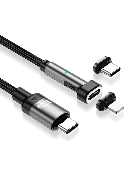 1m Usb-C To Type C / Ip 2&#39;si 1 Arada Pd 100W / 27W 180 Derece Dönüşlü Manyetik Şarj Kablosu (Yurt Dışından)