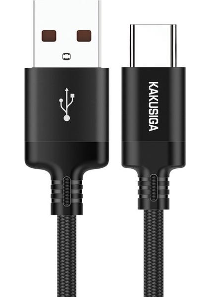 Kakusıga KSC-283 1m Fengchı Serisi 2.8A Usb-A - Tip-C Naylon Örgülü Tel Veri Kablosu - Siyah (Yurt Dışından)