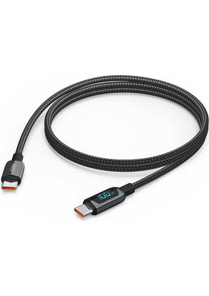 Cablecreatıon CC1215 iPhone 15 Serisi Için 2m Dijital Ekran Tip-C&#39;den Tip-C&#39;ye Hızlı Şarj Cihazı Pd 100W Naylon Örgülü Veri Kablosu (Yurt Dışından)