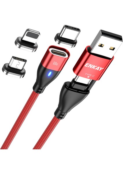 Hat Prınce 6&#39;sı 1 Arada 2m Pd 60W Kablo Type-C / Usb-A - Ip / Type-C / Mikro USB Manyetik Veri Kablosu - Kırmızı (Yurt Dışından)
