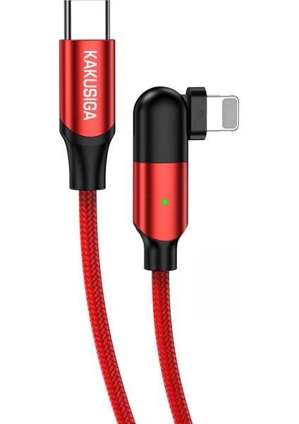 Kakusıga KSC-655 Fengxuan Serisi Tip-C&#39;den Lightning Pd&#39;ye 25W Şarj Kablosu 180° Döner Konnektör Cep Telefonu Veri Kablosu - Kırmızı (Yurt Dışından)