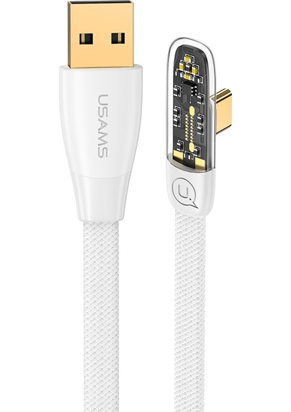 US-SJ585 iPhone 15 Serisi Için 1.2m Iceflake Serisi Type-C 6A 66W Dik Açılı Şeffaf Hızlı Şarj Veri Kablosu - Beyaz (Yurt Dışından)