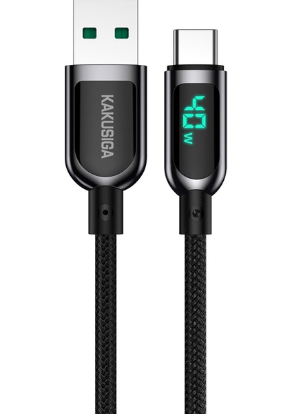 Kakusıga KSC-599 Kuxian Serisi 1,2m Usb&#39;den Tip-C&#39;ye 40W Hızlı Şarj Kablosu Dijital Ekran Veri Kablosu - Siyah (Yurt Dışından)