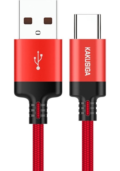 Kakusıga KSC-283 2m Fengchı Serisi 2.8A Usb-A&#39;dan Tip-C&#39;ye Şarj Kablosu Naylon Örgülü Veri Kablosu - Kırmızı (Yurt Dışından)