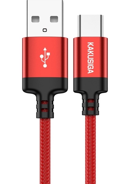 Kakusıga KSC-698 2m 3.2A Örgülü Telli Şarj Usb-A - Type-C Veri Kablosu - Kırmızı (Yurt Dışından)