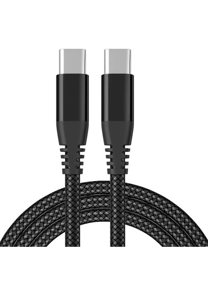 iPhone 15 Serisi Için 3m Tip-C&#39;den Tip-C&#39;ye Pd 60W Şarj Kablosu Cep Telefonları, Tabletler, Dizüstü Bilgisayarlar Için Naylon Örgülü Usb2.0 Veri Kablosu - Siyah (Yurt Dışından)